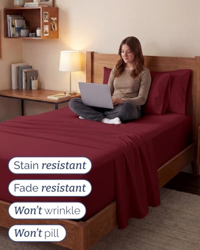 Image of Extra Deep Twin XL Sheet Set - 4 Piece College Dorm Bed Sheets Set with Extra Deep Pockets - Ultra-Soft, Comfy & Breathable Bedding for Women, Men, Kids & Teens - Wrinkle & Fade Resistant - Burgundy