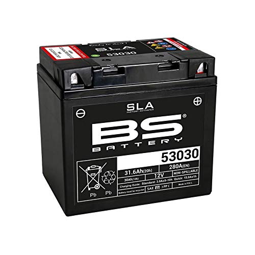 Batteria moto BS SLA 53030 AGM - Senza manutenzione - 12 V 30 Ah - Dimensioni: 186 x 130 x 171 mm compatibile con MOTO GUZZI V35 II 350 1981-1986