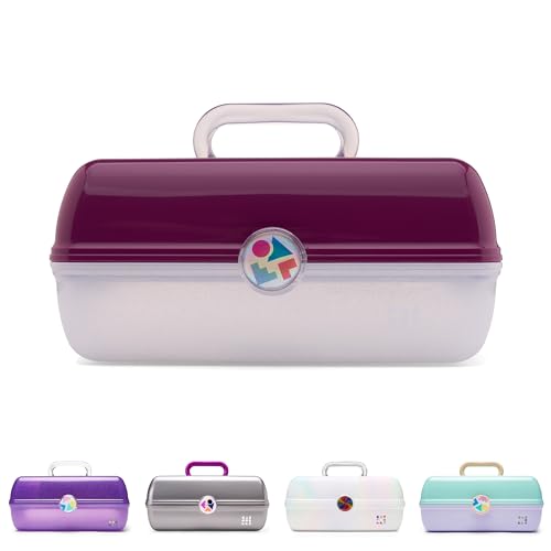 Image of Caboodles On-The-Go Girl Makeup Box, Two-Tone Violet on Silver Sparkle, Hard Plastic Makeup Organizer Box, Built-In Mirror, Secure Latch for Safe Travel, Spacious Storage for Large Items
