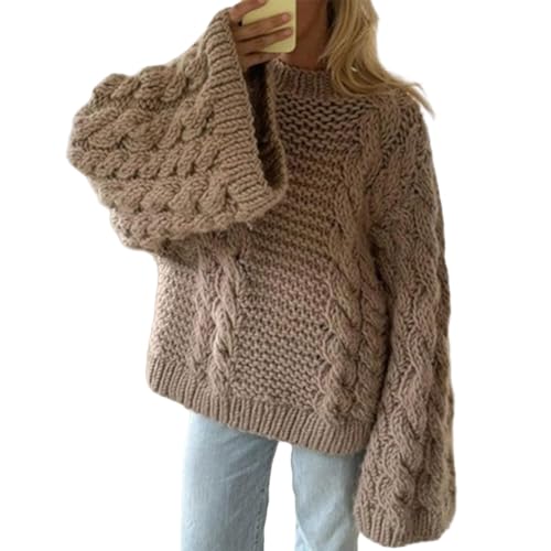 NRTHYE Women's Oversized Cable Knit Sweater Tops Loose Long Sleeves Crewneck Chunky Slouchy Baggy Pullover Sweaters