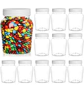 Goaste 12 Pack Round Clear Plastic Jars, 16 OZ Empty Storage Container, Household Refillable Cand...
