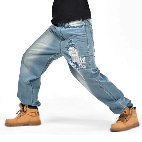 XYGJZ Men's Baggy Jeans Hip-hop Letter Printed Denim Pants Loose Fit Dance Skater Skateboard Pants3