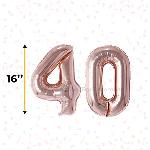 Image of Rozi Decoration 16? Inch Rose Gold 40 Number Foil Balloon for 40th Birthday Decoration | 40 Balloon Number | 40 Anniversary Decoration Pack of 2 Pcs