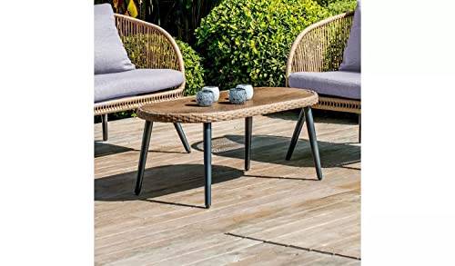 Image of DEVOKO 4 Seater Sofa Outdoor Indoor Conversation Patio Garden Rope Furniture Set with Cushion and Center Table Wooden Top for Garden, Bacony, Poolside (Beige & Grey)
