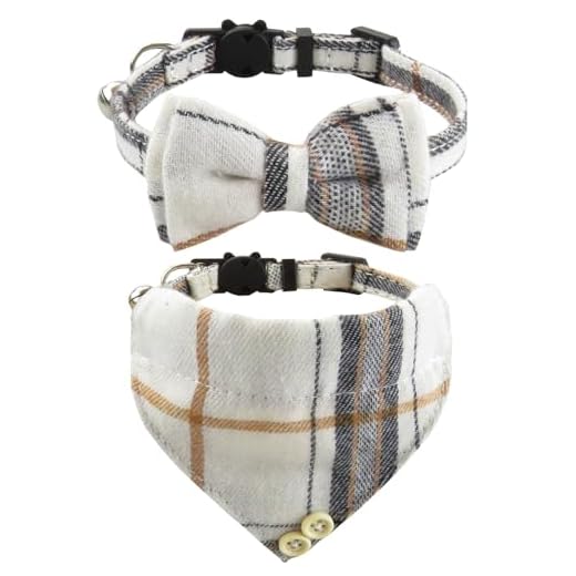 UYRVAPE 2pcs Katzenhalsbänder mit Glocken Abnehmbare Fliege Bandana, Kätzchen Halsband Katze Bandana Hundefliege, Katzenhalsband mit Glöckchen und Fliege, Kariertes Katzen halsbänder mit Schleife