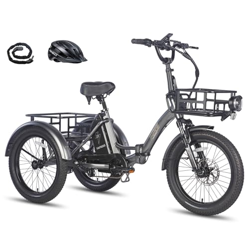 Fafrees Triciclo Eléctrico F20 Mate para Adultos, Plegable 20" x 3", Batería de 48 V/18,2 Ah, Frenos Hidráulicos, Triciclo de Carga Eléctric, Alcance 110km (Cesta Delantera, Negro)
