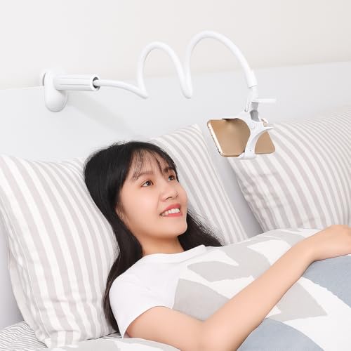 スマホ アームスタンド 72cm フレキシブル クランプ式 【2025年強化版・12mm極太アーム】 360度回転 寝ながら 卓上 ベッド ホルダー iPhone/iPad/Android対応 (ホワイト)