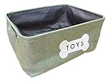 Winifred & Lily Pet Toy and Accessory Storage Bin, Organizer Storage Basket for Pet Toys, Blankets, Leashes and Food in Embroidered “Toys in a Bone”, Sage Green