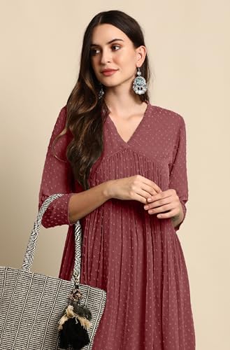 Image of Janasya Women's Dobby Chiffon Self Design Flared Kurta
