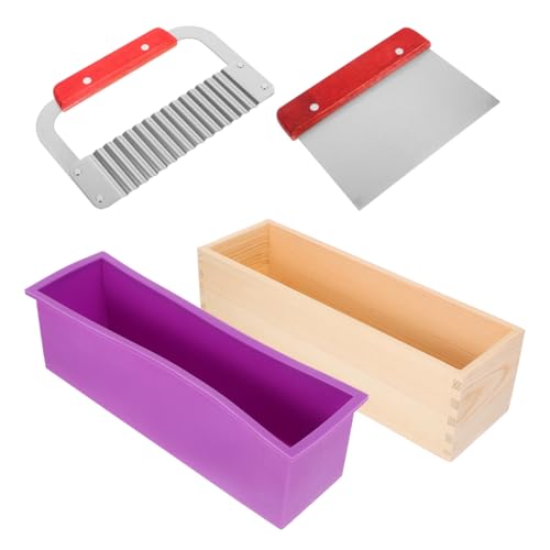 Lista de Elaboración de jabones más recomendados. 30 TEHAUX Juego de Caja de Madera para Hacer Jabón, Molde de Jabón de Silicona de 1200 ml con Cortador de Jabón Manual Ondulado para Velas Cortadas, Chocolate