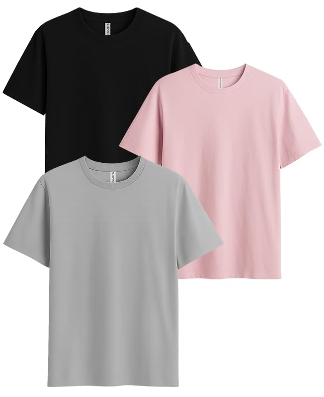 Image of Sleepynuts Women's S to 3XL Premium Half Sleeve Round Neck Plain Combed Cotton Tshirt Pack of 3 Loose Fit T-Shirts Combo