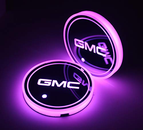 2pcs LED Car Cup Holder Lights For GMC, 7 Colors Changing USB Charging Mat Luminescent Cup Pad , Interior Atmosphere Lamp