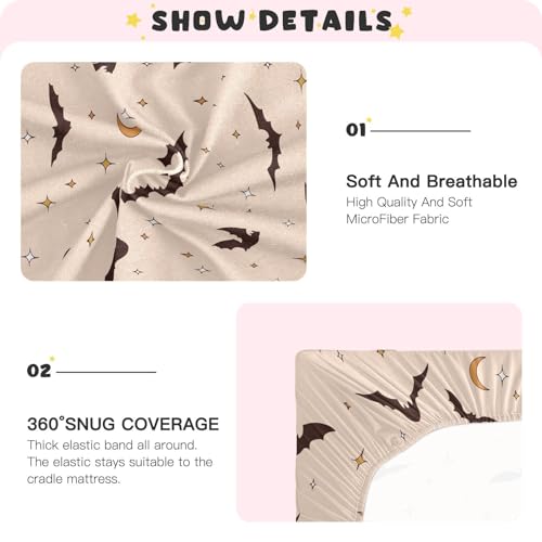 Image of CaTaKu Boho Halloween Bat Crib Sheets for Baby Girls Boys,Neutral Mini Crib Mattress Sheets Fitted, Baby Nursery Bed Sheet for Crib Toddler Mattress 27 inchx 39 inch