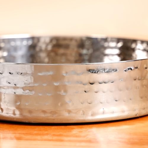 Image of Nestasia Stainless Steel Serving Dishes Set of 3 (350ml, 500ml, 800ml) - Hammered Flat-Base Round Steel Serving Pan with Handle | Rust, Stain & Scratch Resistant Serveware with Glossy Finish