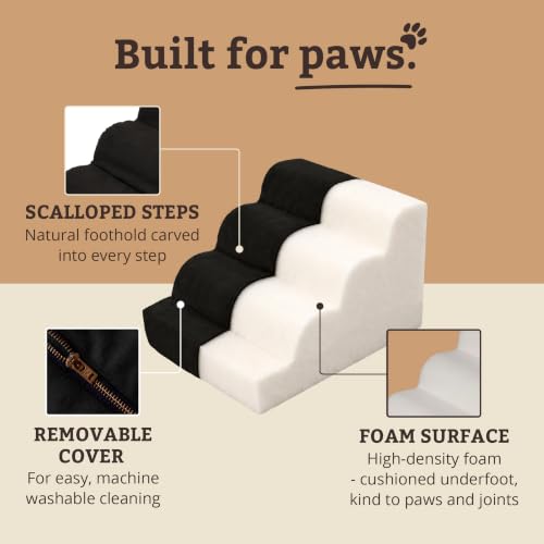 Image of Snoozer Scalloped Dog Ramp, 14 inch Tall Foam Pet Stairs, 3 Steps, Black