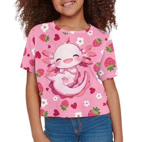 Image of Girls Summer Crop Top Outfits Short Sleeve T Shirts Kids Cute Clothes Tees Blouse