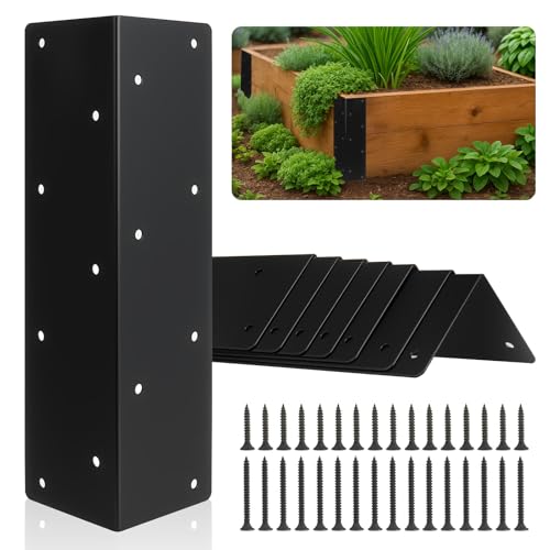 Alffun 8 Pcs Raised Garden Bed Corner Brackets for 12'-24' Wood Planter Box, 11' x 3' x 3' Rust-Resistant Metal Corner Brackets with Screws for Flower Beds, Vegetable Gardens, Furniture, Sand Box