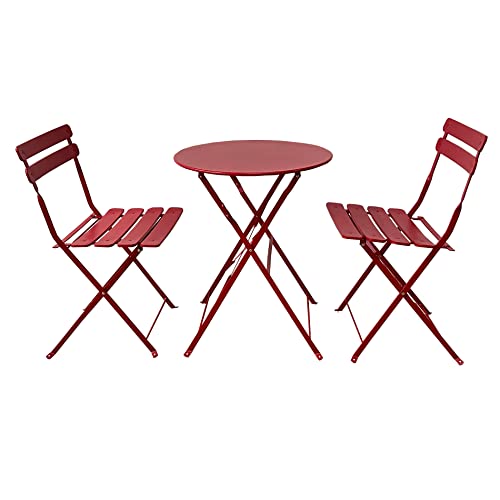 Rebecca Mobili Table Bistro avec 2 Chaises, Ensemble De Jardin, Rouge, Acier, Pliable, pour Balcon Terrasse - Dimensions HxLxP : 71 x 60 x 60 cm - Art. RE6828