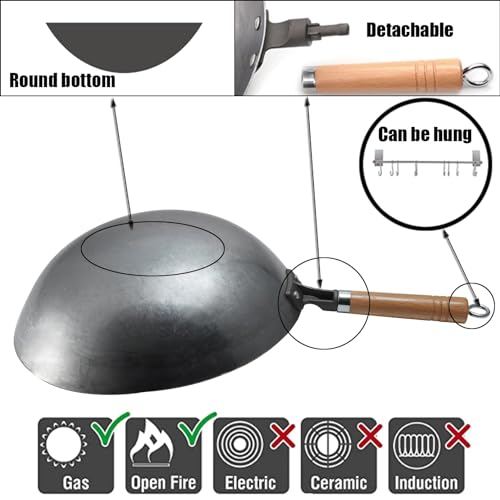 Wok tradicional de acero al carbono 32 cm miniatura 3