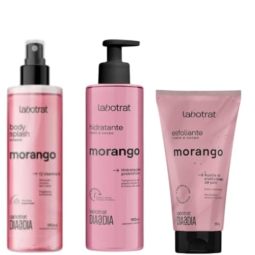 Kit Completo Labotrat Morango: Esfoliante 150g, Hidratante 190ml e Body Splash 190ml