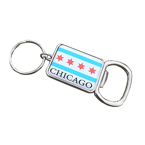 Chrome Chicago Flag Keychain Bottle Opener