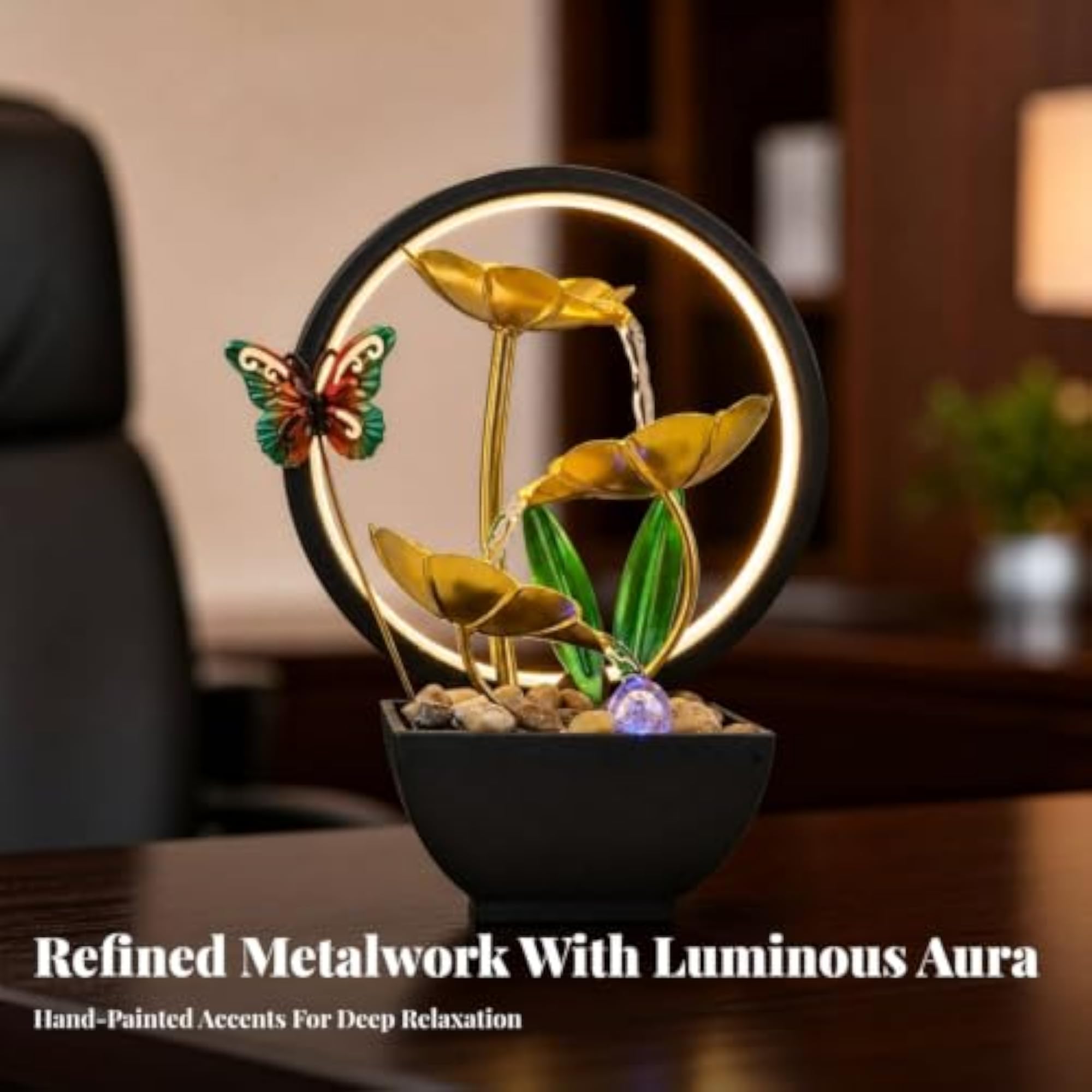 Indoor USB-Powered Tabletop Fountain with LED Loop