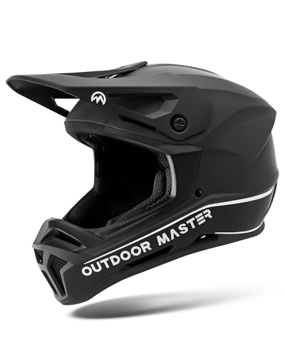 Image of OutdoorMaster Full Face Mountain Bike Helmet for Men & Women - Durable, Impact Resistant, Ventilated, Adjustable Visor - Downhill Race BMX MTB Helmet - Black, M