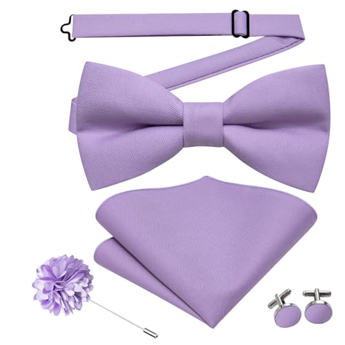 Image of Hi-Tie Bow Ties for Men Pre-Tied Pocket Square with Cufflinks Mens Bowtie Sets for Wedding Formal Party
