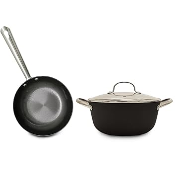 Femora Nonstick Cast Iron 2 Pc Cookware Set, 24 cm Casserole, 24 cm Frypan, Non Toxic and Coating Free, Even and Fast Heating, Support Induction & Gas-2Pcs