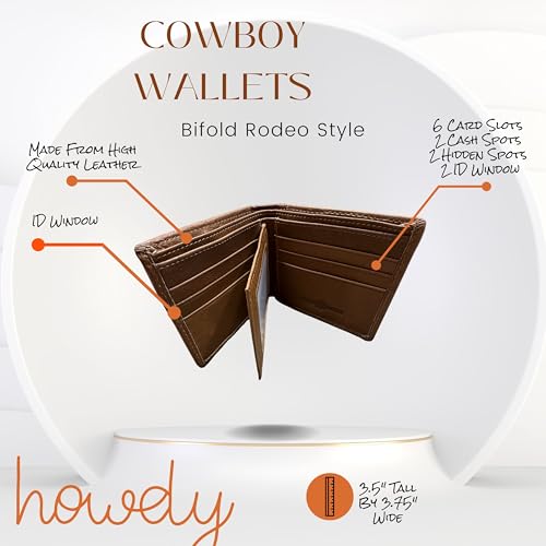 Western Long Leather Wallet for Men – Basketweave Tooled with Stitched Inlay and Rooster Concho – Rodeo Style Bifold Wallet3