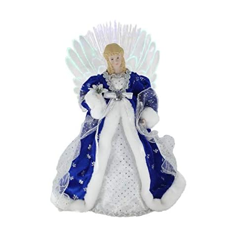 18" Inch Standing Blue & Silver Fiber Optic Angel Lighted LED Christmas Tree Topper or Table Top 169510 Cover