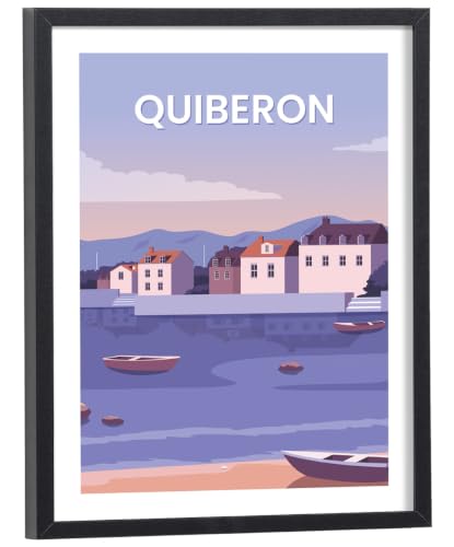 Tableau Quiberon vintage 30x40 cm avec son cadre en bois noir déco Bretagne