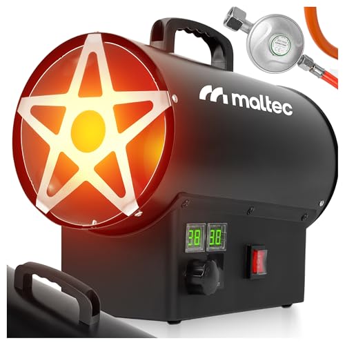 MalTec Gasheizgebläse 25kW mit Druckregler Bauheizer Mobile Gasheizgerät Heizkanone Überhitzungsschutz Heizgerät Heizlüfter