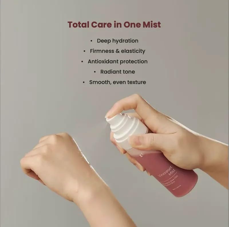 KI Vinoreset Mist Resveratrol Glow Mist for Radiant Skin - Resveratrol Infused Hydrating Mist for Daily Use Moisturizer Moisture 80ml / 2.70 fl.oz.