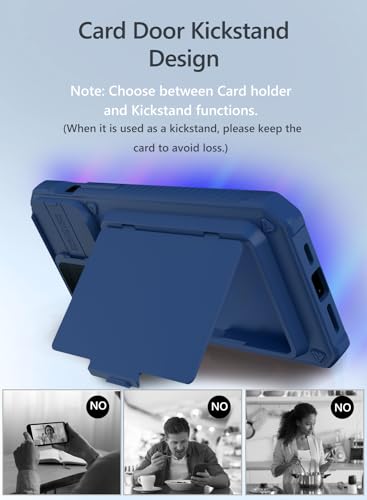 Image of Vihibii Polycarbonate For iPhone 15 Pro Max Wallet Case With Slide Camera Cover & Card Holder (4 Cards) & Kickstand, Hard Case For iPhone 15 Pro Max 6.7 inch, Blue