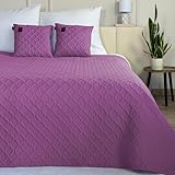 Euromat Tagesdecke Steppdecke Bettüberwurf Gesteppte Zweiseitig Tagesdecke mit 2 Kissenbezüge 40x40 cm- (Lila - Parla 3D, 220x240 cm)