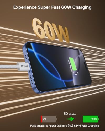 Image of FEDUS ZETTA-X3I 60W USB C to Type C Cable 1M Original,3A PD Fast Charging USB C Cord, 480Mbps Data Sync,Compatible For lPhone 17 /16 /15 Pro Max,Samsung Galaxy S26 /S25 Ultra,Mac-Bookl M4 /M3M2