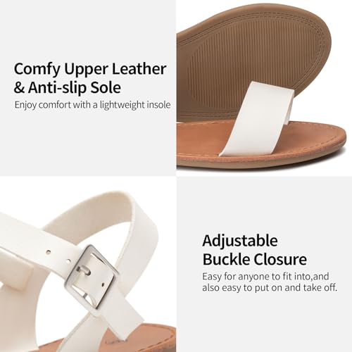 Image of Trary Women's Dressy Summer Leather Flat Ankle Strap Gladiator Open Toe One Band Two Tone Adjustable Metal Buckle Comfortable Wedding Sandals