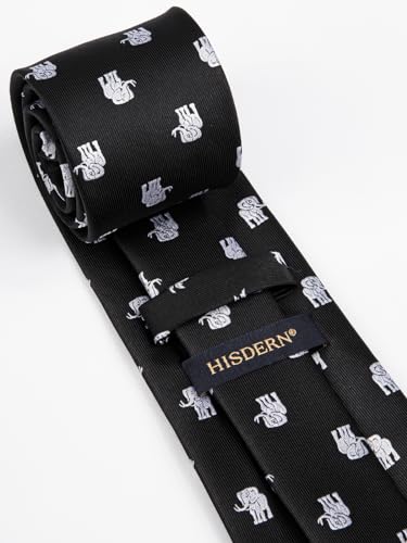 Image of HISDERN Ties for Men Classic Animal Tie and Pocket Square Set Jacquard Woven Silk Neckties Handkerchief Wedding Party