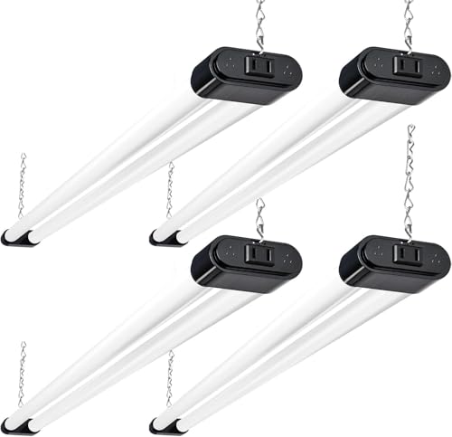hykolity 4 Pack Linkable LED Shop Light, 4FT 44W [300W Equivalent], 4600lm, 5000K Daylight, Plug-in Utility Bay Light Fixture, Hanging or Surface Mount, Black - Energy Efficient Lighting Solution