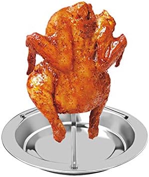 Yhuasia Chicken Holder, Barbecue Racks Upright, Bbq Can Chicken Rack, Vertical Roaster Chicken Holder, Chicken Holder Beer Can, with Drip Pan for Oven, Bbq, Grill Accessories (Stainless Steel)