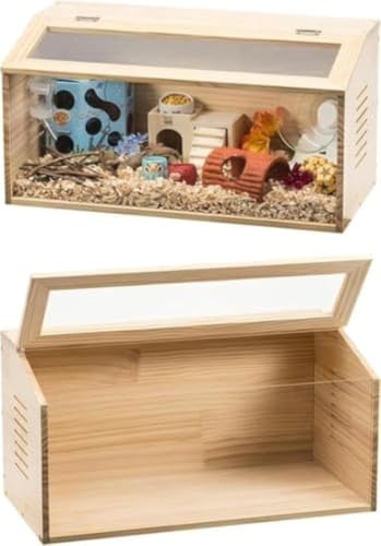 Citybaby小動物・爬虫類用ペットケージ 木製無垢材 前面アクリル板 通気口付き ハムスター リス モルモット ウサギ ヘビ カメレオン トカゲ ハリネズミ 飼育用 安全 おしゃれ (A,単箱 40×30×30)