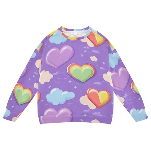 JUNZAN Colorful Hearts Rainbow Purple Little Kids Pullover Hoodie Fleece Hoodies for Girls Camping 4T