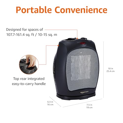 image for Amazon Basics Oscillating Ceramic Space Heater, Portable Indoor Heatin
