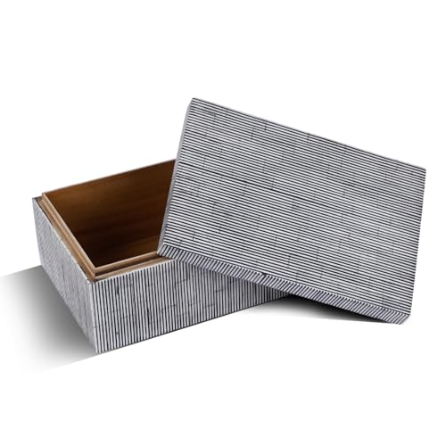 Handicrafts Home Large Decorative Storage Box with Lid – 12X8X5” Coffee Table Organizer, Keepsake- Decorative Boxes for Home Decor, Stylish Decorative Box for Office Decor-Striped-Black