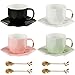 Price comparison product image All-Pie 240ml Ceramics Coffee Cups and Saucers of 4 Sets,Golden Spoon,for Cappuccino, Latte, Mocha, Modern Design (Black+White+Pink+Green)