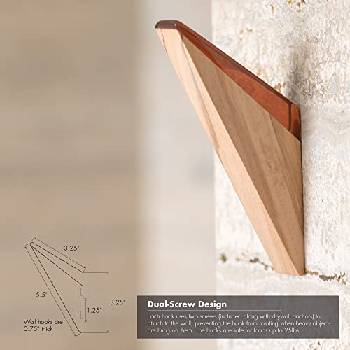 Line+Arc The Wall Hook (Set Of 3, Clear). Solid Olive Wood & Acrylic Resin. Mid-Century Modern, Minimalist, Scandinavian, Decorative Entryway For Coat Hat Towel. Fasteners Included. 25Lb Weight Limit #TOP2