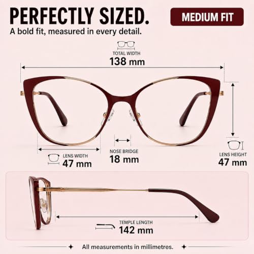 Image of LensKandy | Cat Eye Computer Glasses for Women | Zero Power Blue Light Blocking | 100% UV Protection | Medium size | For Daily works : Laptop, Mobile, Gaming, Office | LKM0002