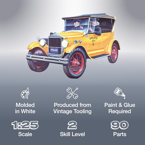 AMT 1927 Ford T Vintage Police Car 1/25 Scale Replica Plastic Model Kit, Black (AMT1182)