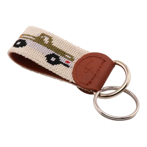 Image of Leather Hand-Stitched Needlepoint Key Fob or Key Chain